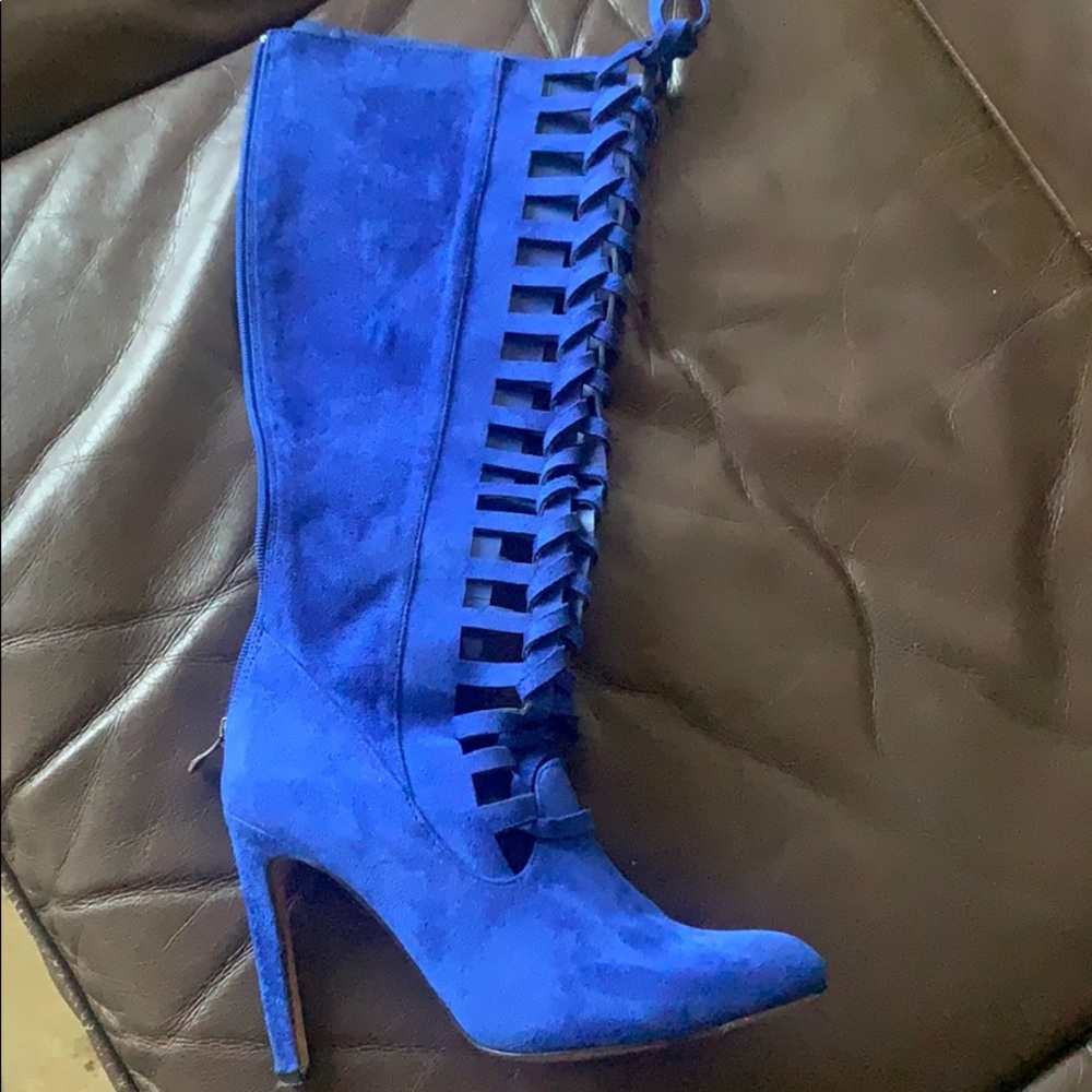 Blue Knee High Boots